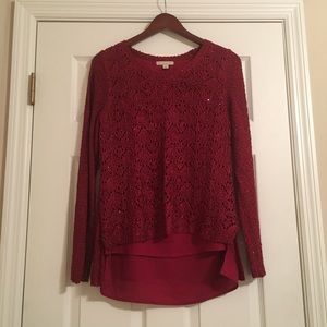 Dress Barn Magenta Sequin Knit Hi/Low Sweater